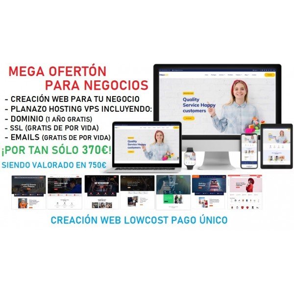 Web LowCost de Negocio con Hosting y Dominio + Emails + SSL Gratuitos